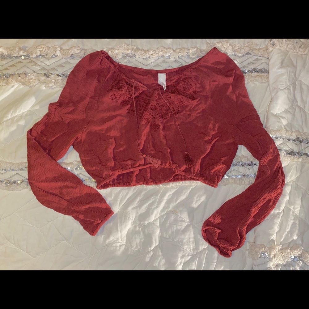 Bohemian Bell-Sleeved Crop Blouse